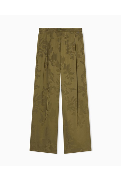 Armani Exchange Women's Wide Leg High Waist Branch Patterned Button Closure K...