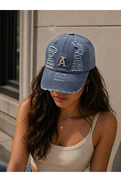 Zeramine 2024 Navy Blue Vintage Distressed Hat with Ripped Detail Unisex Adju...