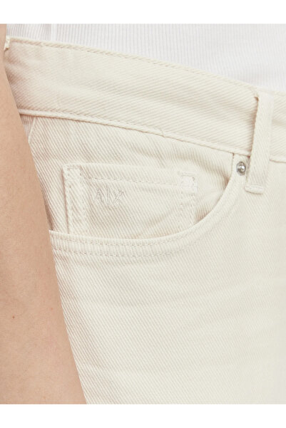 Armani Exchange Kadın Yüksek Bel Denim Kumaş Bilek Boy Cep Detay Ekru Jeans