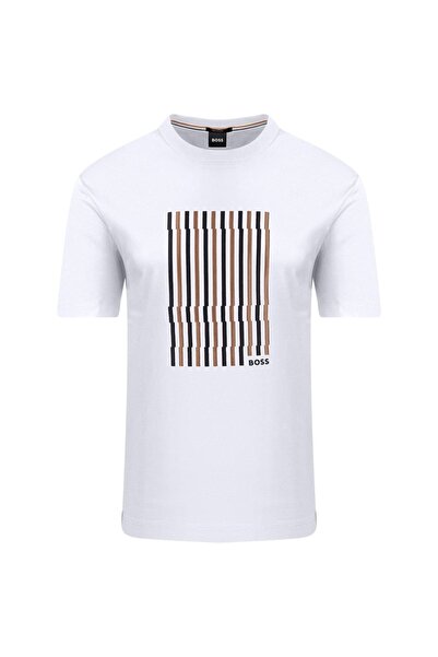 BOSS Erkek Logolu Bisiklet Yaka Kısa Kol Standart Beyaz T-Shirt