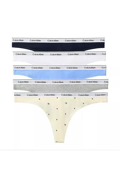 Calvin Klein Kadın Logo İmzalı Elastik Bel Bantlı Pamuklu Beşli Paket Gri Külot
