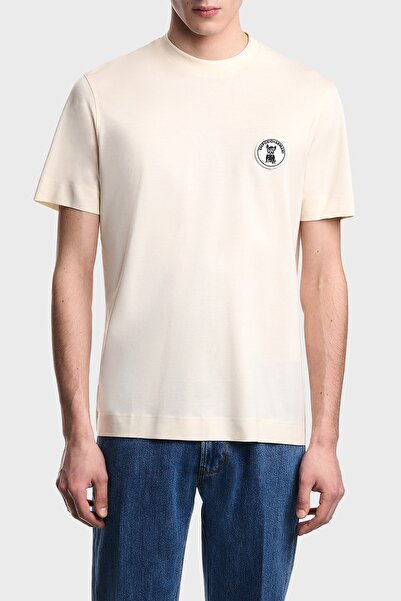 Emporio Armani Men's Crew Neck Regular Fit Short Sleeve Cotton Blend Ecru T-S...