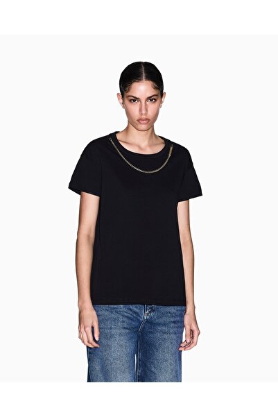 Armani Exchange Women's Regular Fit Logo Printed Round Neck Cotton Short Slee...