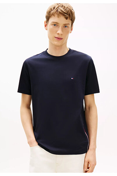 Tommy Hilfiger Erkek Normal Kesim Yuvarlak Yakalı Pamuklu Kısa Kollu Lacivert...