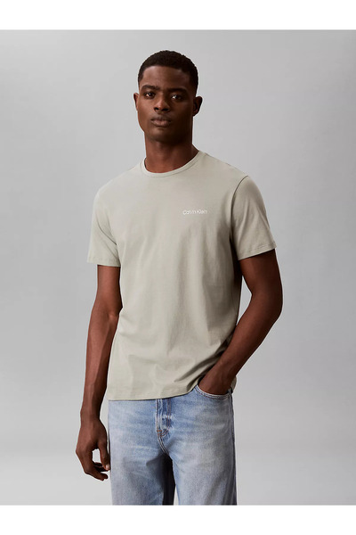 Calvin Klein Erkek Kısa Kol Bisiklet Yaka Pamuklu Düz Gri T-Shirt