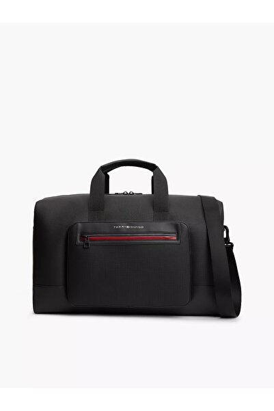 Tommy Hilfiger Erkek Çok Bölmeli Deri Kısa Ve Uzun Askılı Fermuar Kapama Siya...