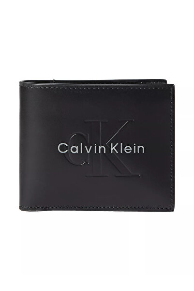 Calvin Klein Ανδρικό πορτοφόλι CK με λεπτομέρειες κειμένου, δερμάτινο, χωρίς ...