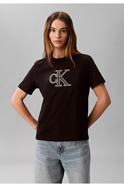 Calvin Klein Kadın Slim Fit Kısa Kollu Pamuklu Siyah T-Shirt