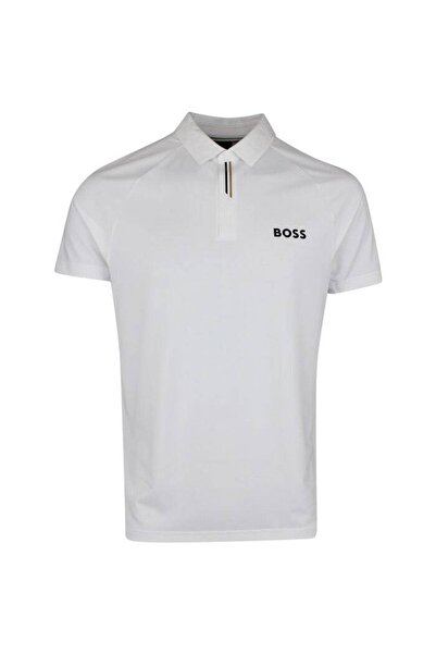 BOSS Erkek Normal Kesim Kısa Kollu Pamuklu Beyaz Polo Yaka T-Shirt