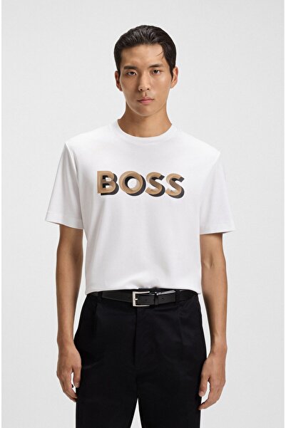 BOSS Erkek Bisiklet Yaka Kısa Kol Pamuklu Beyaz T-Shirt