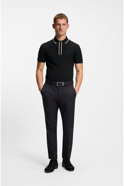 BOSS Erkek Dar Kesim Nem Emici Esnek Pamuklu Kısa Kollu Siyah Polo Yaka T-Shirt