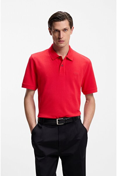 BOSS Erkek Normal Kalıp Logo İşlemeli Kısa Kollu Kırmızı1 Polo Yaka T-Shirt