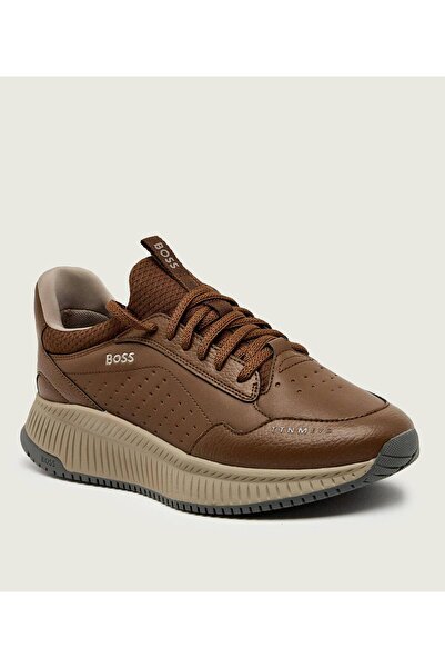BOSS Erkek Kalın Topuk Deri Bağcıklı Rahat Taban Kahverengi Sneaker