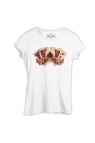 Lord T-Shirt بطاقات البوكر Born To Lose تي شيرت نسائي أبيض