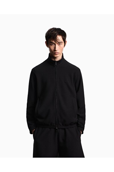 Emporio Armani Jacquard Cotton Regular Fit Stand Collar Zipper Sweat Men's Sw...