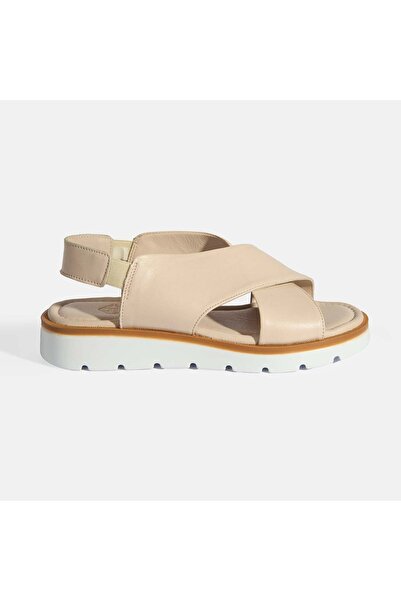 Desa Κρεμ γυναικεία δερμάτινα σανδάλια με λάστιχο