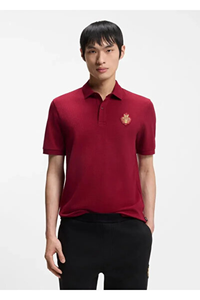BOSS Erkek Logo Kabartmalı Normal Kalıp Pamuklu Kısa Kollu Kırmızı T-Shirt