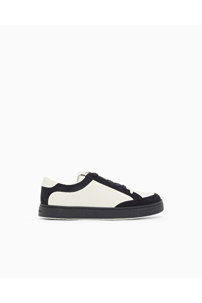 Emporio Armani Erkek Bağcıklı Marka Logolu Spor Stil Lacivert-Ekru Sneaker