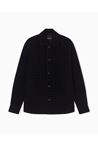 Emporio Armani Erkek Her Yerinde Kartal Desen Uzun Kol Düğme Kapama Siyah Ceket