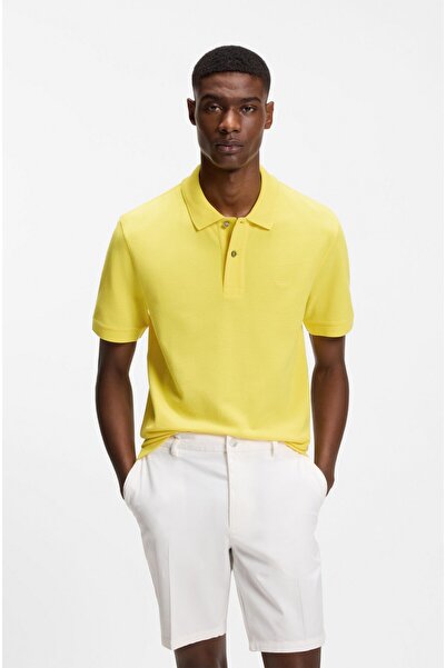 BOSS Erkek Normal Kalıp Logo İşlemeli Kısa Kollu Sarı Polo Yaka T-Shirt