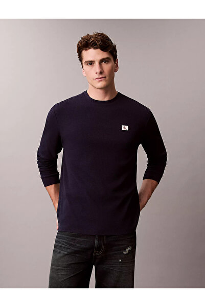 Calvin Klein Erkek Regular Fit Pamuklu Bisiklet Yaka Uzun Kollu Mor T-Shirt