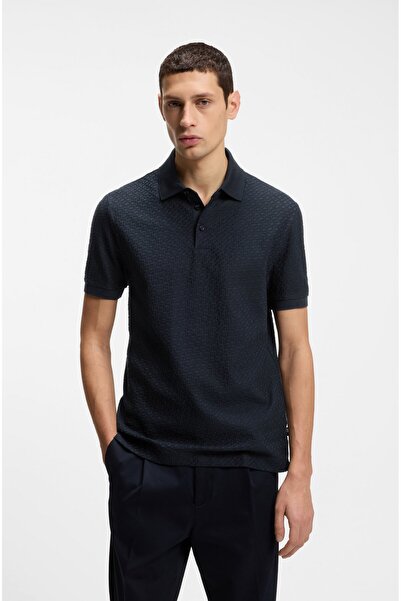 BOSS Erkek Regular Fit Monogram Logolu %100 Pamuklu Kısa Kollu Lacivert Polo ...