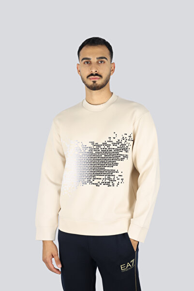 Emporio Armani Men's Regular Fit Crew Neck Long Sleeve Cotton Beige Sweatshirt