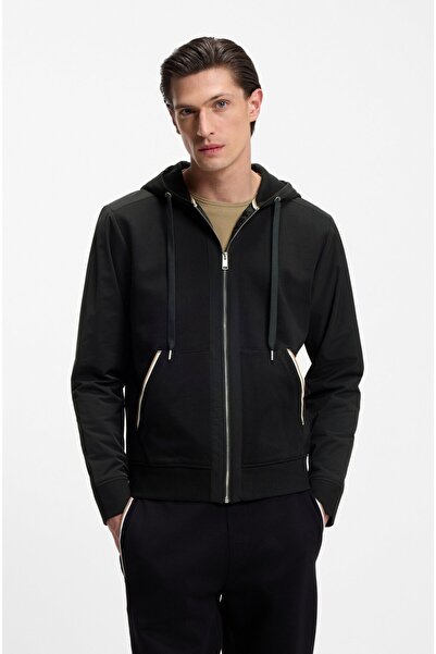 BOSS SİYAH FERMUARLI KAPÜŞONLU ERKEK SWEATSHIRT