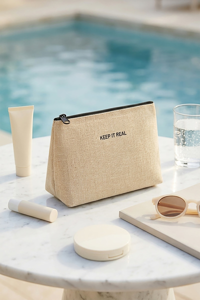Ocean Home Textile Θερμομονωτική τσάντα μακιγιάζ από λινό από γιούτα με προστ...