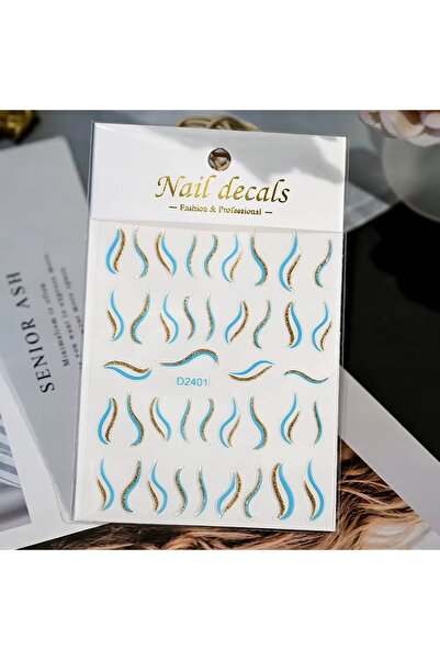 delis Marquise nail stickers, STICKER49, Blue/Gold