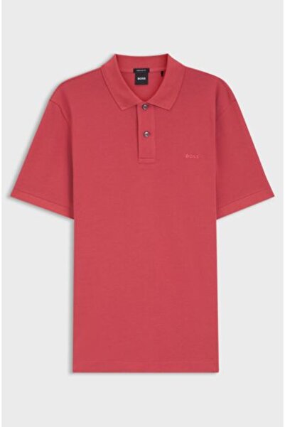 BOSS Erkek Normal Kalıp Logo İşlemeli Kısa Kollu Pembe Polo Yaka T-Shirt