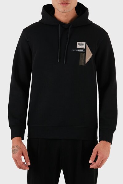 Emporio Armani Men's Hooded Collar Long Sleeve Cotton Regular Fit Black Sweat...