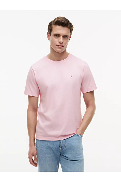Tommy Hilfiger Erkek Slim Fit Yuvarlak Yakalı Kısa Kollu Esnek Kumaş Pembe T-...