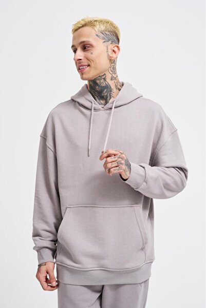 Machinist Erkek Kapüşonlu Oversize Sweatshirt Açık Gri