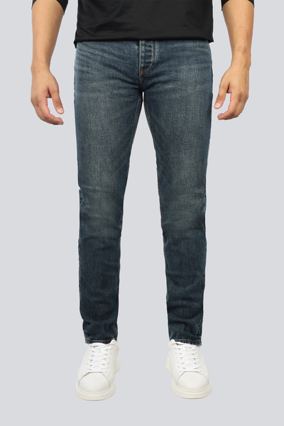 Emporio Armani Erkek Slim Fit Cep Detay Uzun Dar Paça Denim Kumaş Lacivert Jeans
