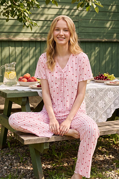 ELİTOL Σετ γυναικείες πιτζάμες από βισκόζη ζακάρ με δέσιμο