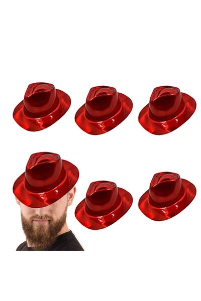 partidolu Κόκκινο Χρώμα Cowboy Style Πλαστικό Καπέλο πάρτι για ενήλικες 6 τμχ