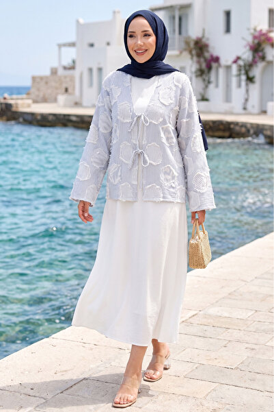 EBRUTESETTÜR Püskül Detay Önü Bağlamalı Kimono Lacivert
