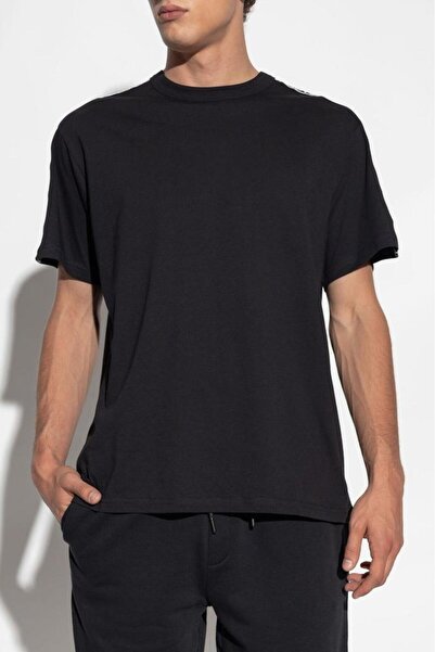 Versace Men's Regular Fit Round Neck Short Sleeve Black T-Shirt with Logo Str...