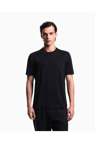 Emporio Armani Men's Crew Neck Short Sleeve Cotton Plain Model Navy Blue T-Shirt