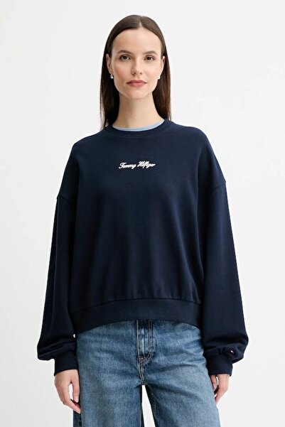Tommy Hilfiger Kadın Pamuklu Rahat Kalıp Yuvarlak Yakalı Düşük Omuzlu Laciver...