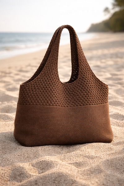 Sea Style Μεσογειακή υφασμένη χειροποίητη πλεκτή τσάντα ώμου μεγάλου όγκου