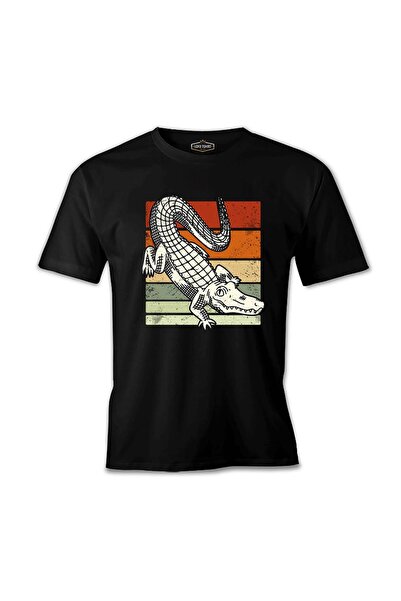 Lord T-Shirt تي شيرت رجالي أسود بخلفية ألوان التمساح على الأرض