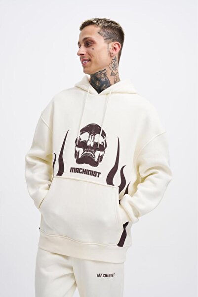 Machinist Ανδρικό φούτερ με στάμπα Fire Oversize σε χρώμα εκρού