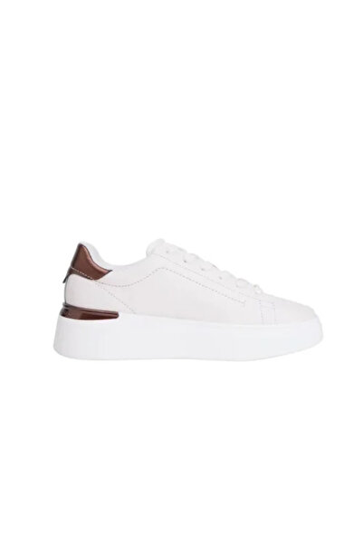 Tommy Hilfiger Kadın Metalik Detaylı Platform Tabanlı Sneaker - Beyaz/Bronz
