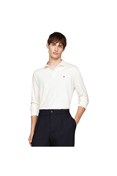 Tommy Hilfiger Men's 100% Cotton Regular Cut Long Sleeve Ecru Polo Collar T-S...