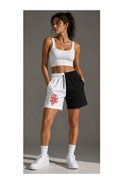 mw memowear Γυναικείο σορτς σε αντίθεση μαύρου και λευκού χρώματος, με στάμπα...