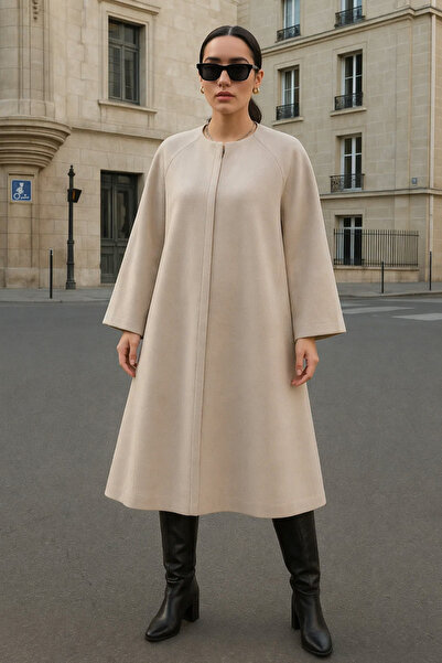 comstar Γυναικείο Μακρύ Κρεμ Παλτό Κασετίνας Trend