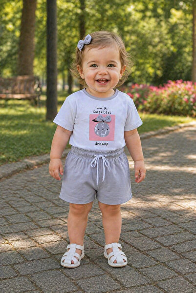 MBK GARDEN Kız Bebek Yazlık Baskılı Şortlu Alt Üst Takım