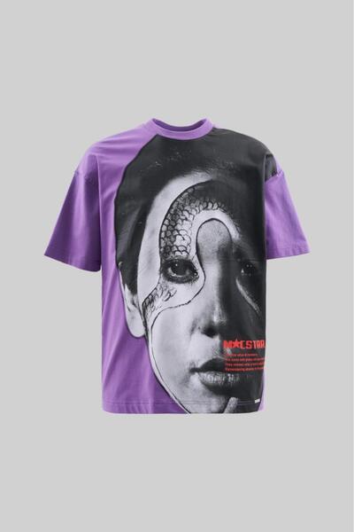 Machinist Erkek Macstar Snake Face Oversize Tişört Mor